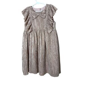 Janie and‎ Jack Pink Champagne Metallic Plisse Bow Dress Size 6 NWT